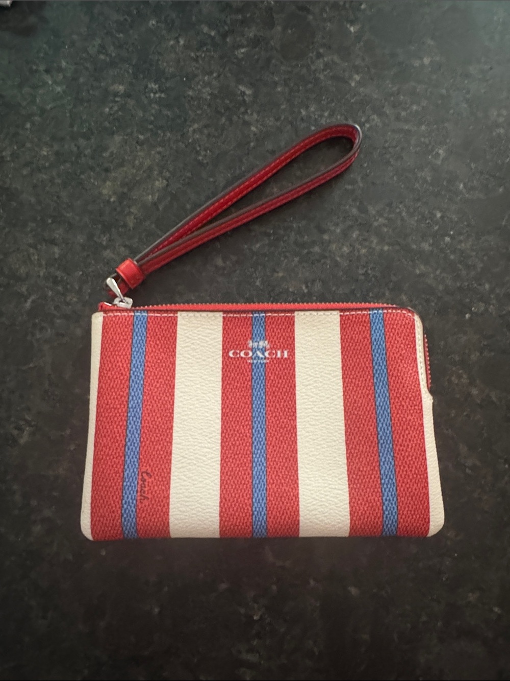 Coach Red, White and Blue Zip Card Case Wristlet